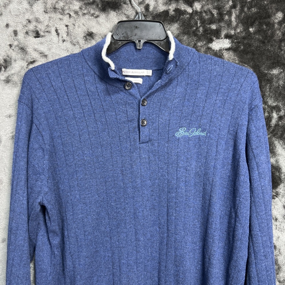 Peter Millar Men's Size: Large Blue‎ Cashmere Blend Golf Sweater Sea Island - Picture 3 of 11